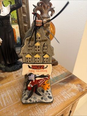 Blue Sky Clayworks Black/Gray Dracula "Fang Whitening" Halloween  Ceramic Decor